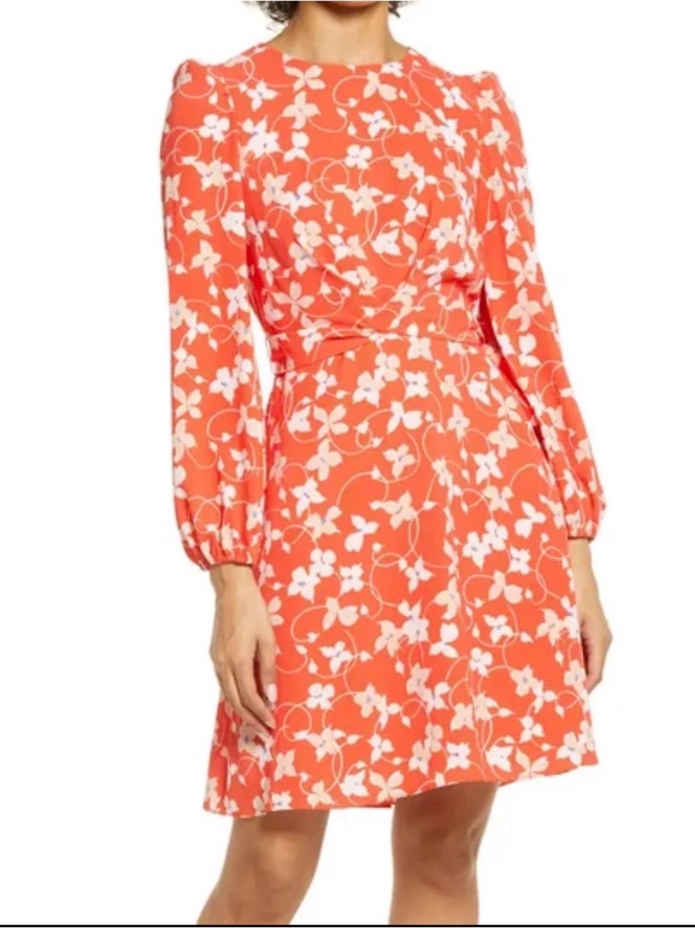 Eliza J Coral Floral Long Sleeve A-Line Dress - Picture 2 of 10